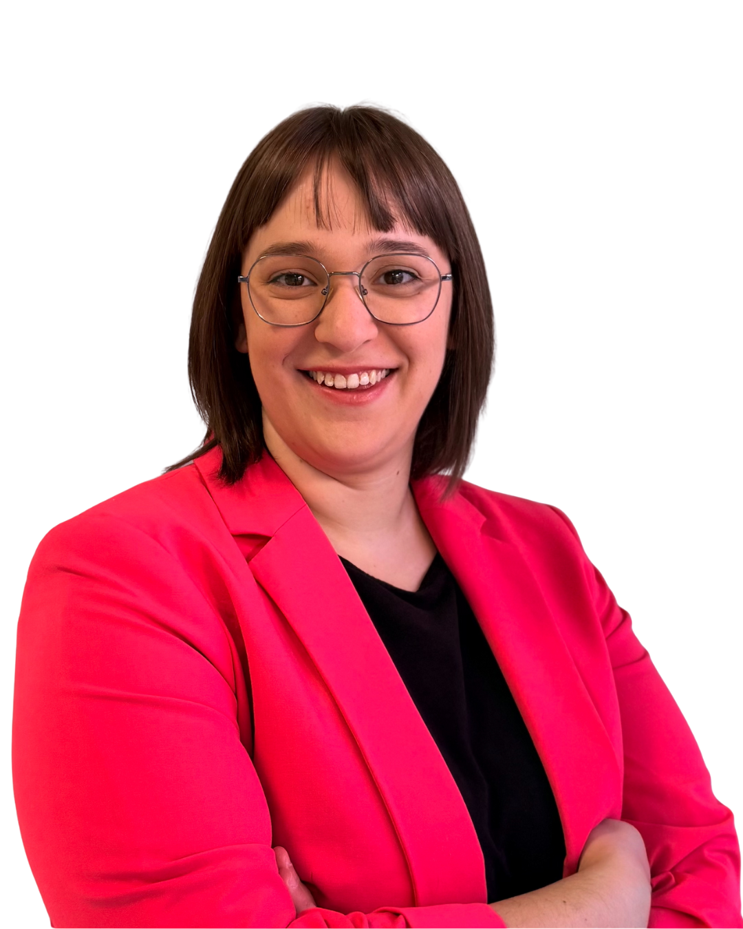 Ritratto professionale di una donna sorridente con blazer rosa